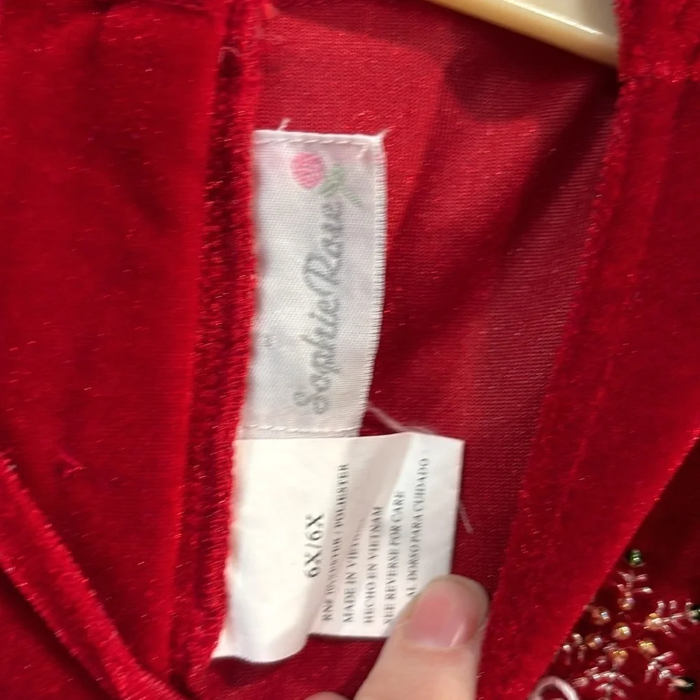 🎄 Sophie Rose Red Velvet Christmas Dress withh Holiday Embellishments size 6X - Picture 6 of 14